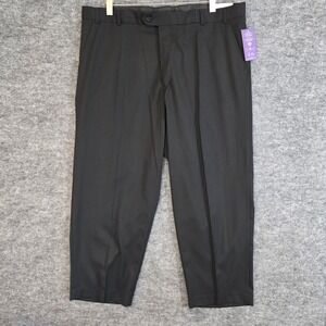 NWT George Dress Pants Mens 44x30 Black Straight Leg Classic Fit Flat Front